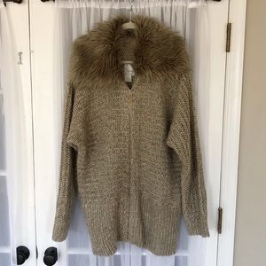 Tan knit sweater with fur collar